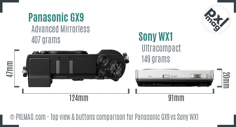 Panasonic GX9 vs Sony WX1 top view buttons comparison
