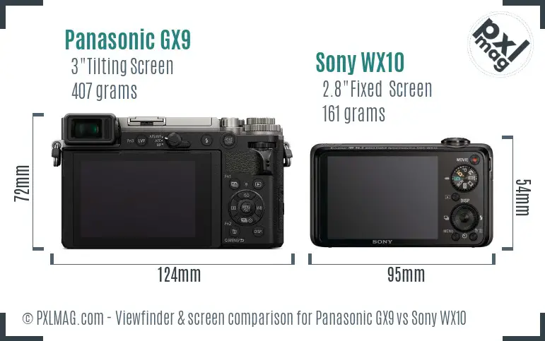 Panasonic GX9 vs Sony WX10 Screen and Viewfinder comparison