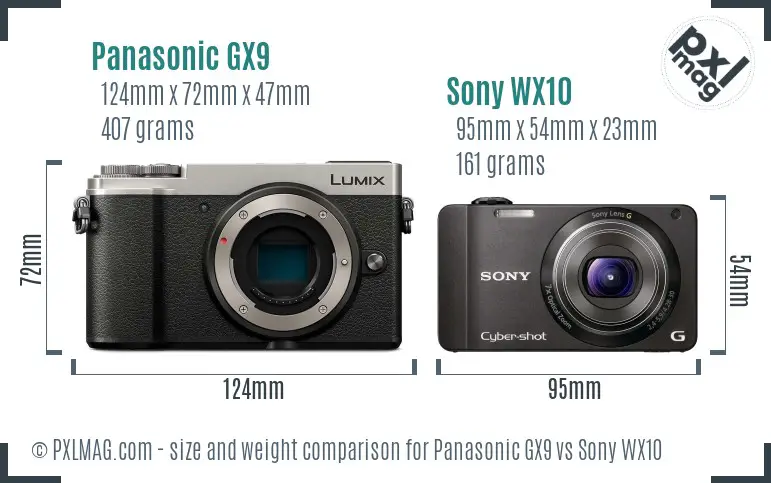 Panasonic GX9 vs Sony WX10 size comparison