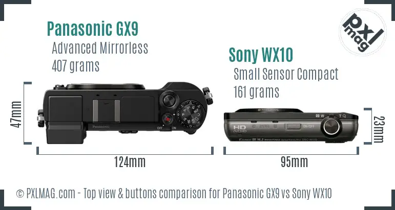 Panasonic GX9 vs Sony WX10 top view buttons comparison