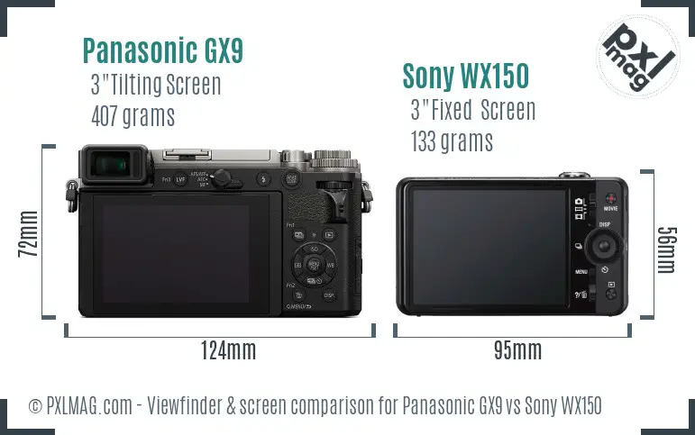 Panasonic GX9 vs Sony WX150 Screen and Viewfinder comparison