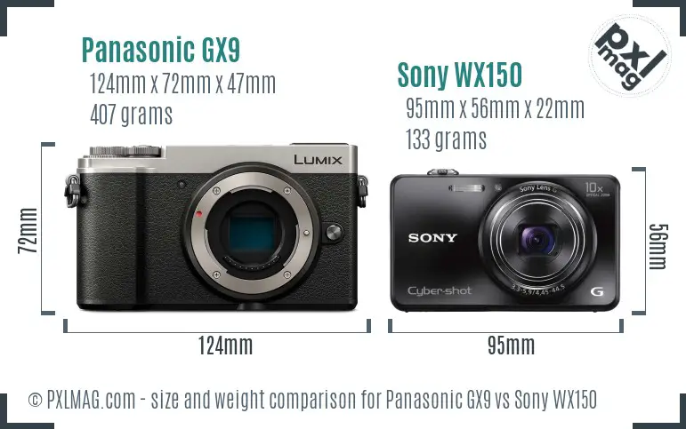 Panasonic GX9 vs Sony WX150 size comparison