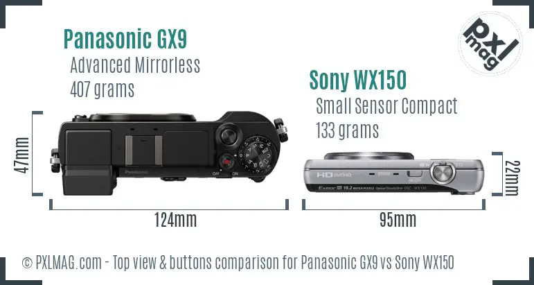 Panasonic GX9 vs Sony WX150 top view buttons comparison