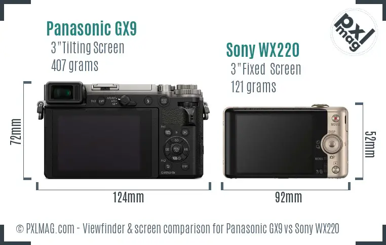 Panasonic GX9 vs Sony WX220 Screen and Viewfinder comparison