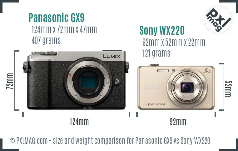 Panasonic GX9 vs Sony WX220 size comparison