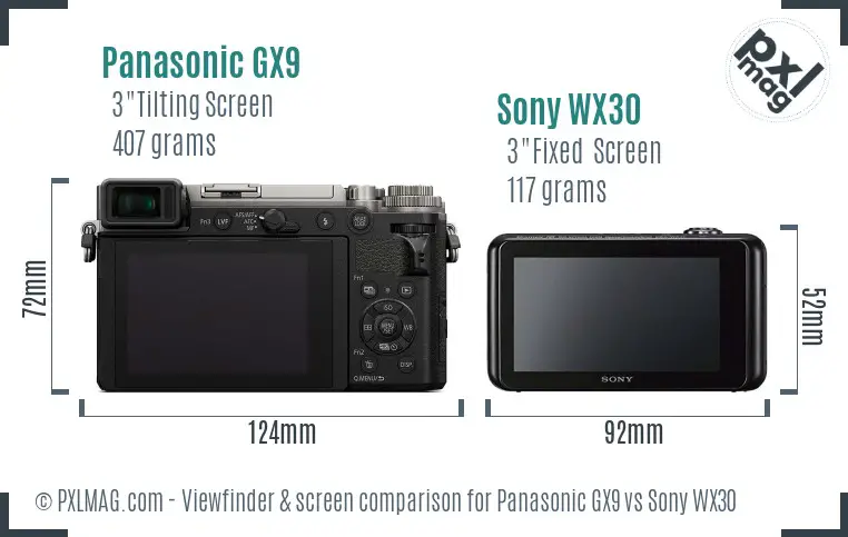 Panasonic GX9 vs Sony WX30 Screen and Viewfinder comparison