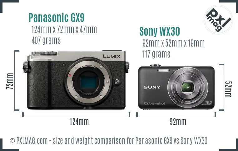 Panasonic GX9 vs Sony WX30 size comparison