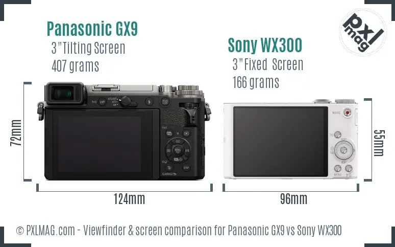 Panasonic GX9 vs Sony WX300 Screen and Viewfinder comparison