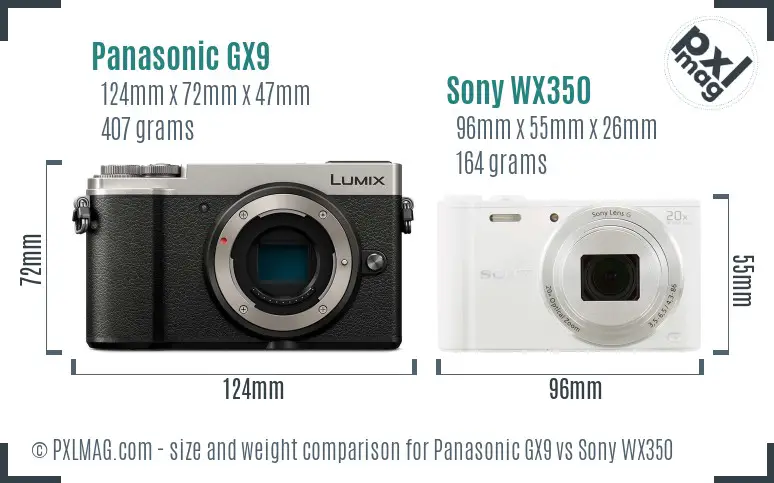 Panasonic GX9 vs Sony WX350 size comparison