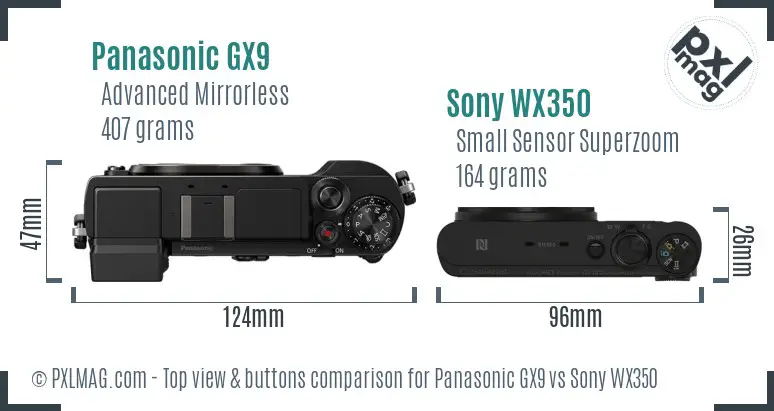 Panasonic GX9 vs Sony WX350 top view buttons comparison