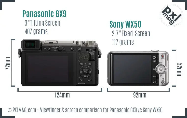 Panasonic GX9 vs Sony WX50 Screen and Viewfinder comparison