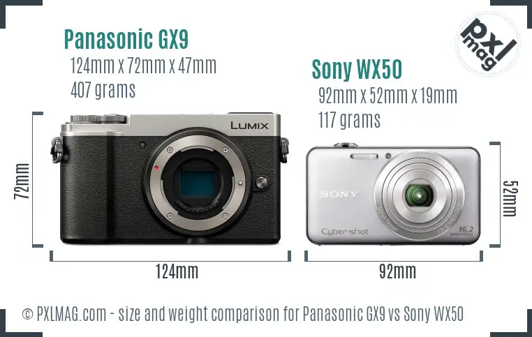 Panasonic GX9 vs Sony WX50 size comparison