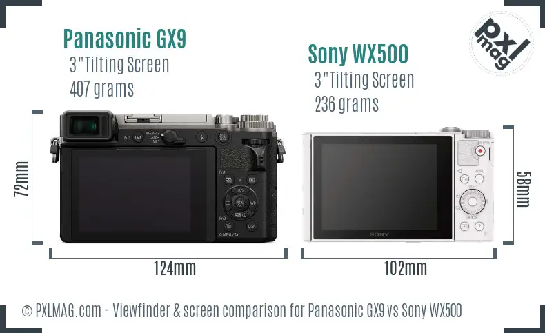 Panasonic GX9 vs Sony WX500 Screen and Viewfinder comparison