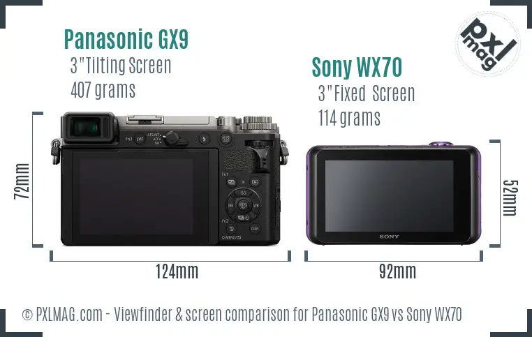 Panasonic GX9 vs Sony WX70 Screen and Viewfinder comparison