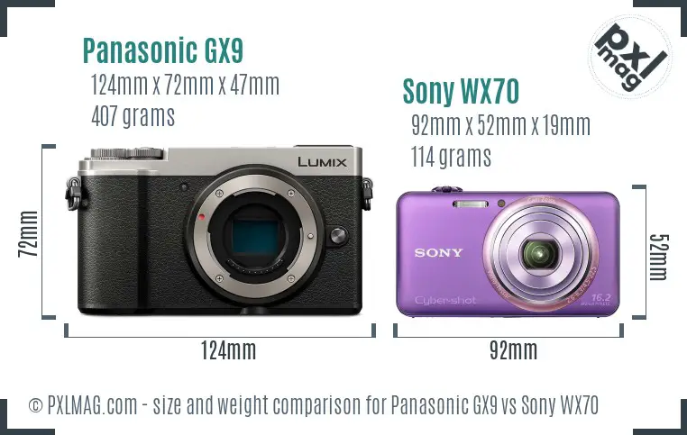 Panasonic GX9 vs Sony WX70 size comparison