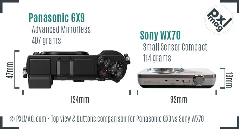 Panasonic GX9 vs Sony WX70 top view buttons comparison