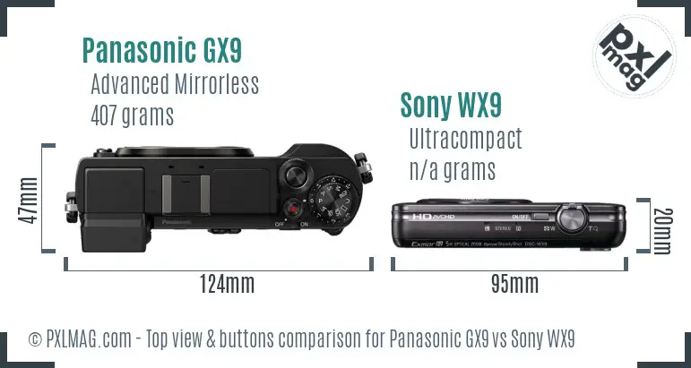 Panasonic GX9 vs Sony WX9 top view buttons comparison