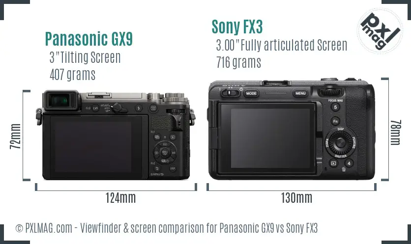 Panasonic GX9 vs Sony FX3 Screen and Viewfinder comparison