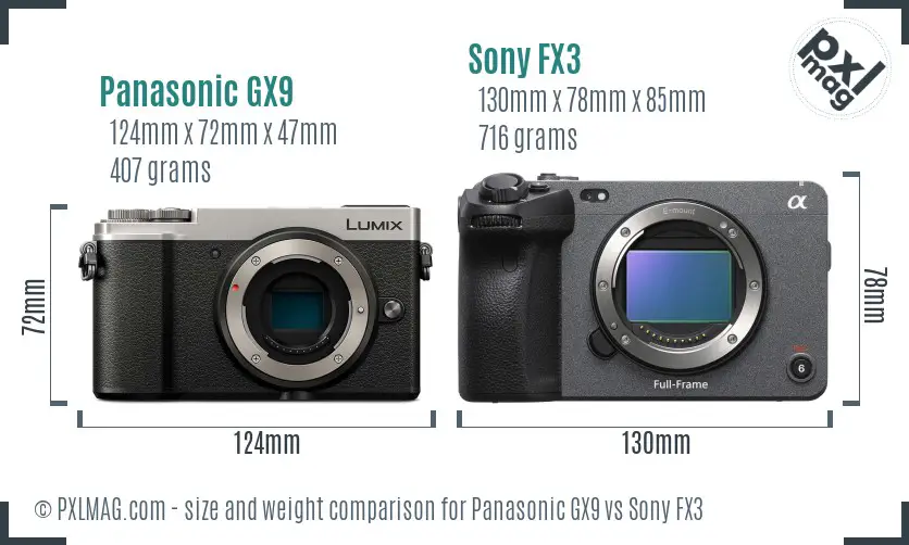 Panasonic GX9 vs Sony FX3 size comparison