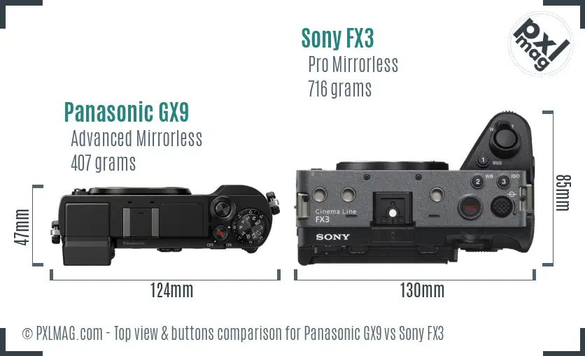Panasonic GX9 vs Sony FX3 top view buttons comparison