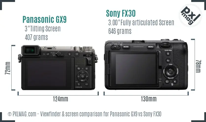 Panasonic GX9 vs Sony FX30 Screen and Viewfinder comparison