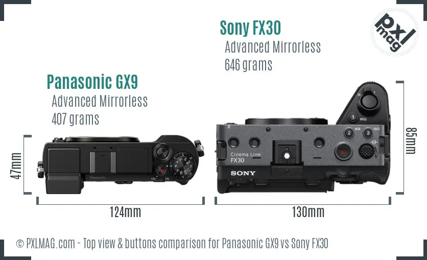 Panasonic GX9 vs Sony FX30 top view buttons comparison