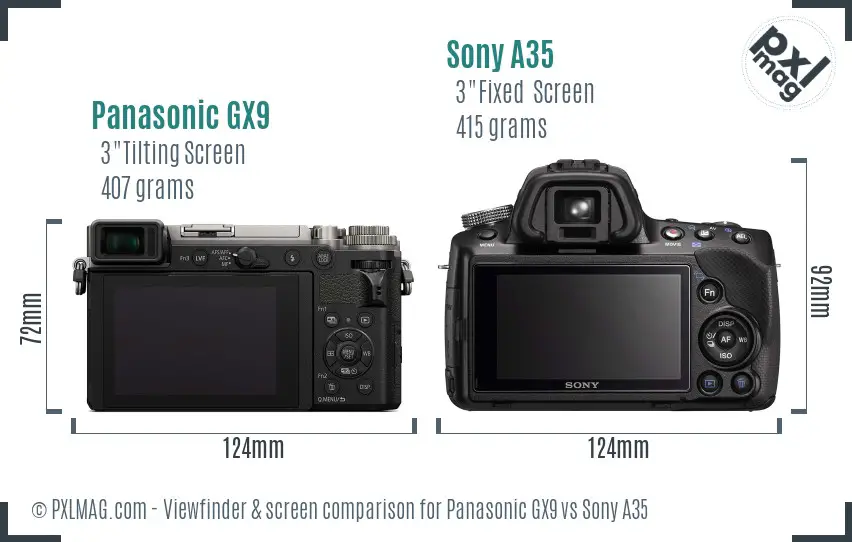 Panasonic GX9 vs Sony A35 Screen and Viewfinder comparison