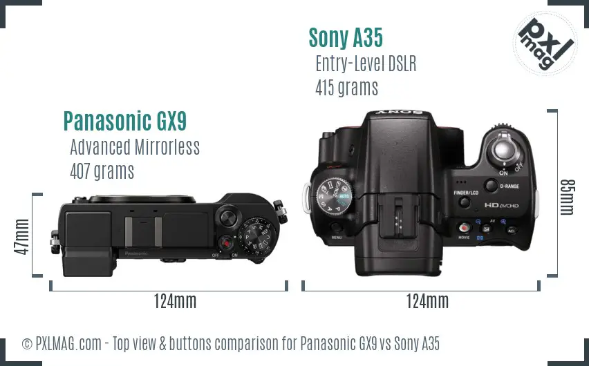 Panasonic GX9 vs Sony A35 top view buttons comparison