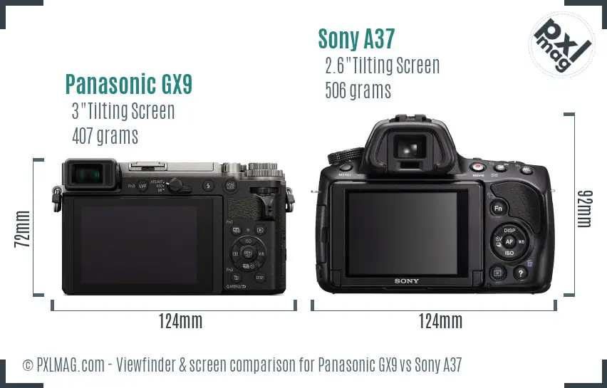 Panasonic GX9 vs Sony A37 Screen and Viewfinder comparison