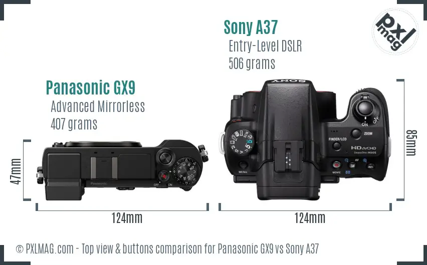 Panasonic GX9 vs Sony A37 top view buttons comparison
