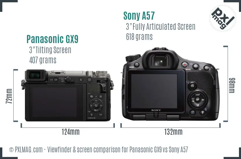 Panasonic GX9 vs Sony A57 Screen and Viewfinder comparison