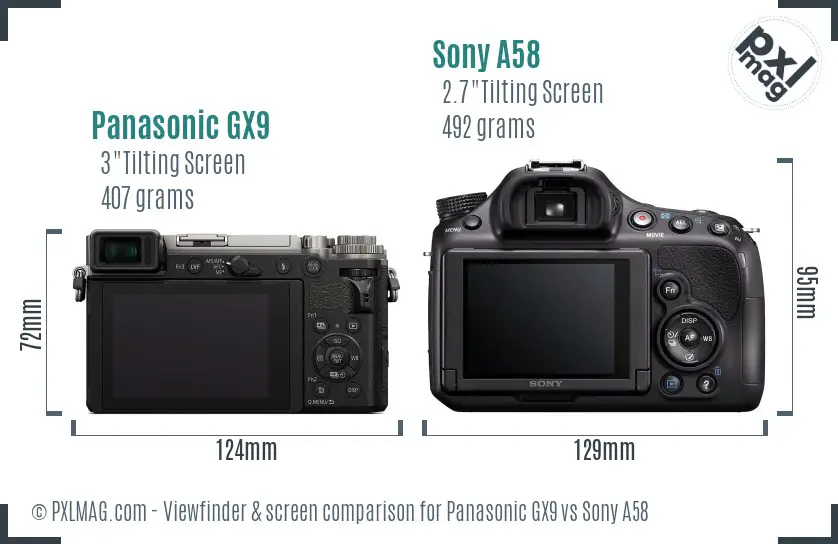 Panasonic GX9 vs Sony A58 Screen and Viewfinder comparison