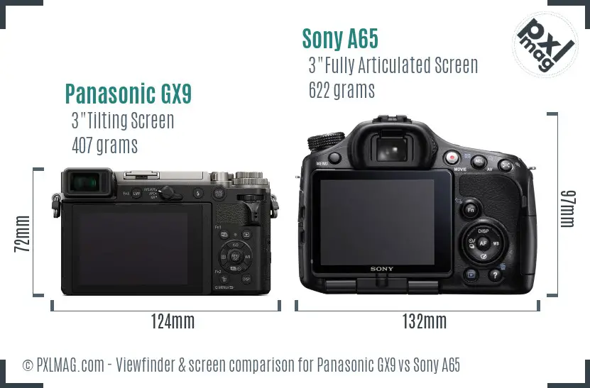 Panasonic GX9 vs Sony A65 Screen and Viewfinder comparison