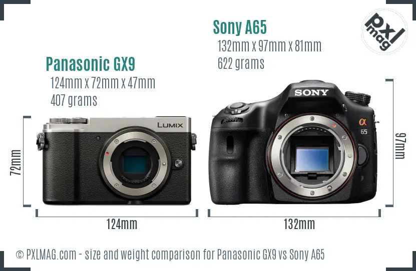 Panasonic GX9 vs Sony A65 size comparison