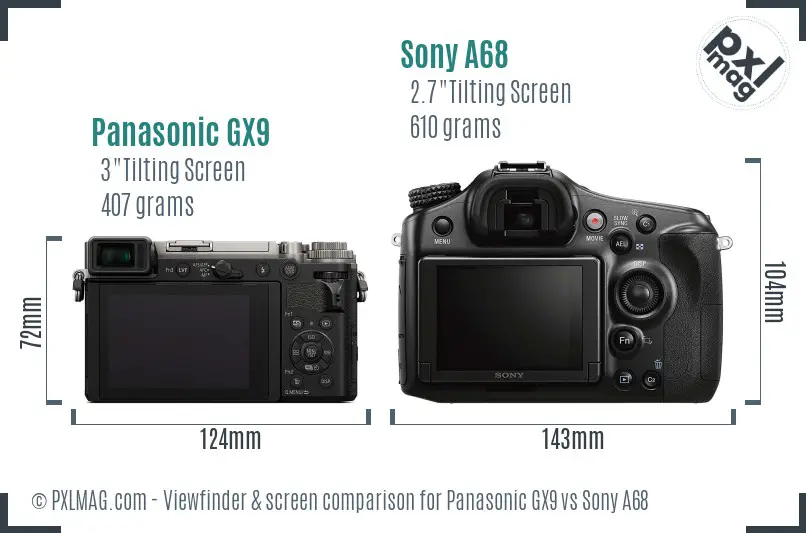 Panasonic GX9 vs Sony A68 Screen and Viewfinder comparison