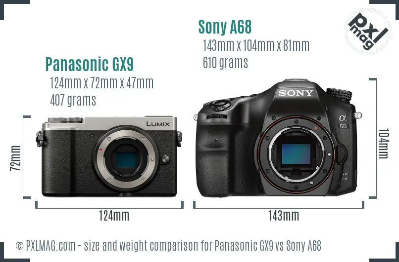 Panasonic GX9 vs Sony A68 size comparison