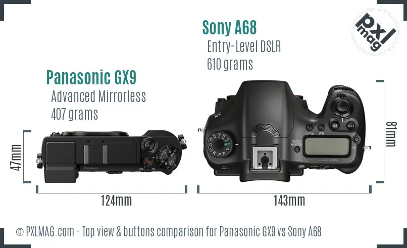 Panasonic GX9 vs Sony A68 top view buttons comparison