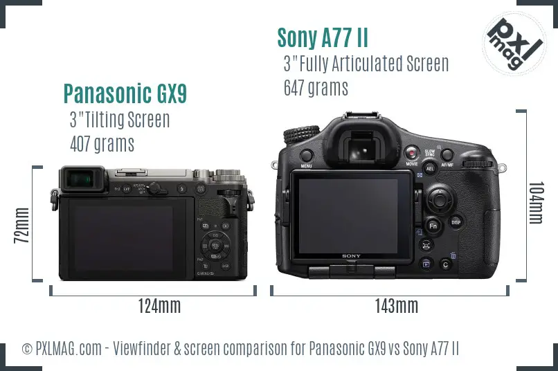 Panasonic GX9 vs Sony A77 II Screen and Viewfinder comparison