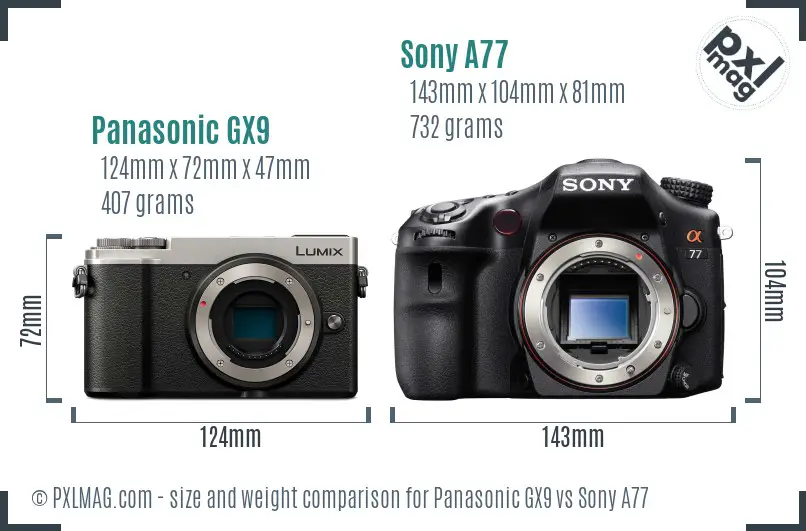 Panasonic GX9 vs Sony A77 size comparison