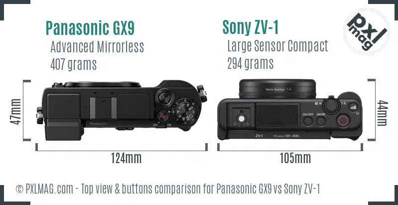 Panasonic GX9 vs Sony ZV-1 top view buttons comparison