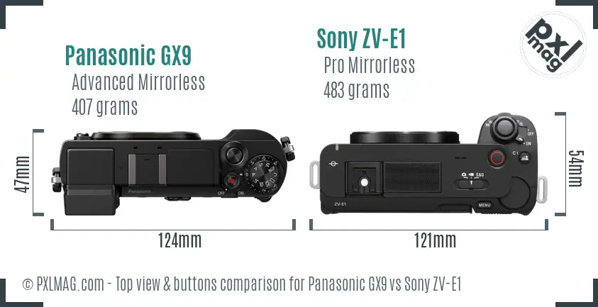 Panasonic GX9 vs Sony ZV-E1 top view buttons comparison