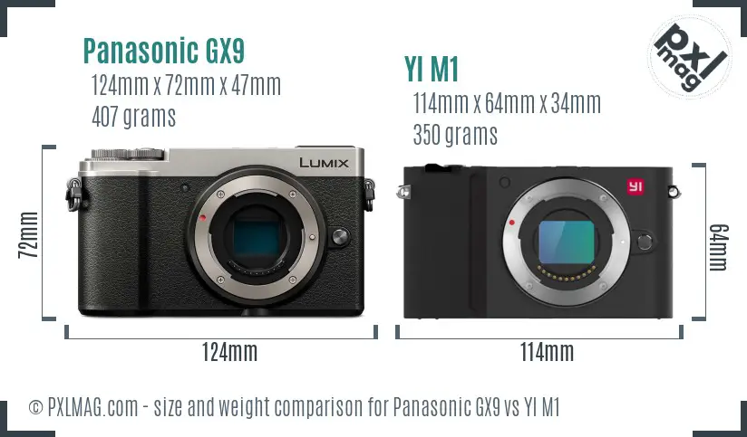 Panasonic GX9 vs YI M1 size comparison