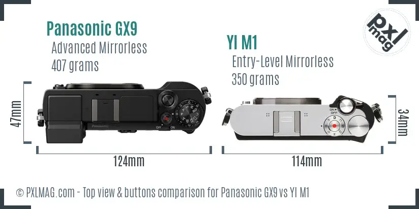 Panasonic GX9 vs YI M1 top view buttons comparison