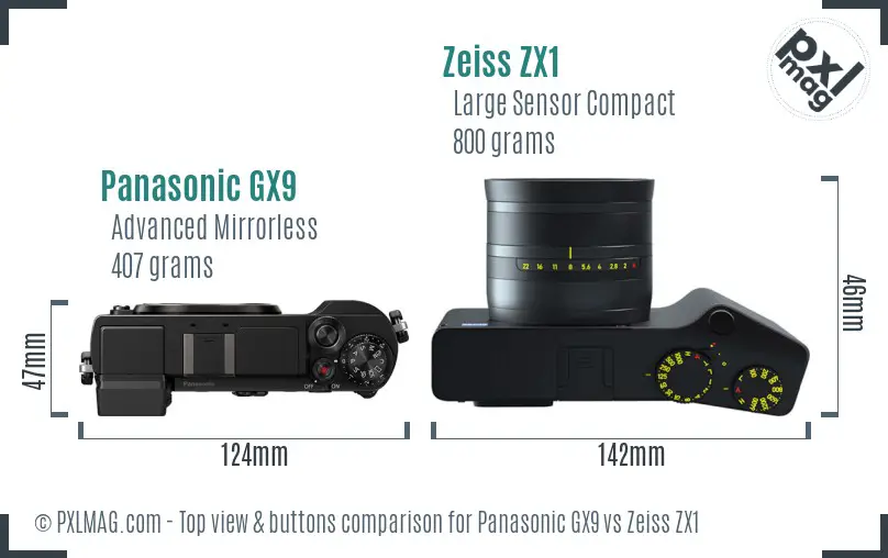Panasonic GX9 vs Zeiss ZX1 top view buttons comparison