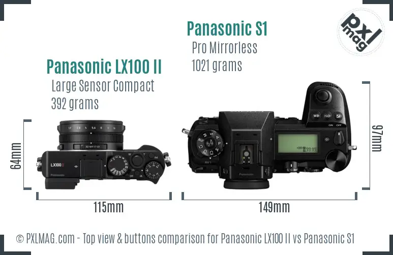 Panasonic LX100 II vs Panasonic S1 top view buttons comparison