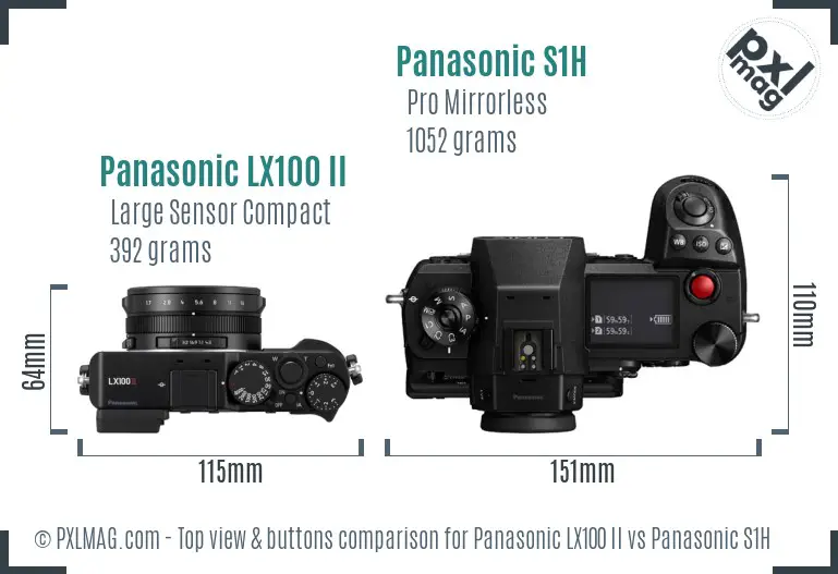 Panasonic LX100 II vs Panasonic S1H top view buttons comparison