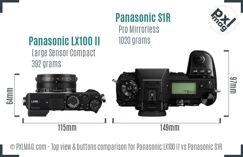 Panasonic LX100 II vs Panasonic S1R top view buttons comparison