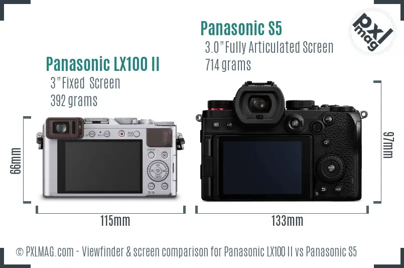 Panasonic LX100 II vs Panasonic S5 Screen and Viewfinder comparison