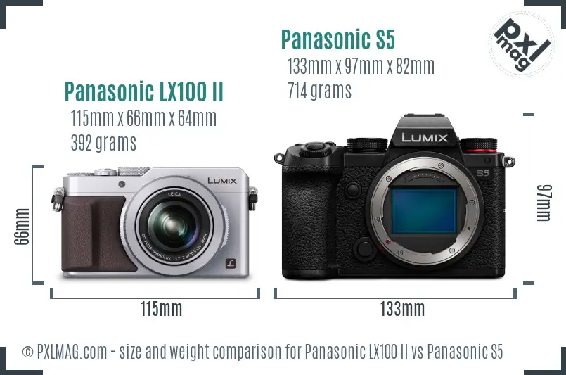 Panasonic LX100 II vs Panasonic S5 size comparison