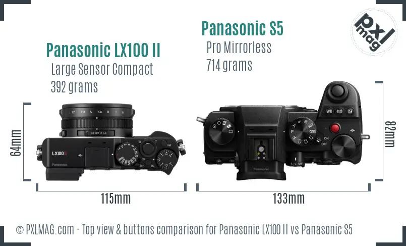 Panasonic LX100 II vs Panasonic S5 top view buttons comparison